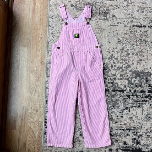 John Deere Bottoms Girls John Deere Pink White Stripe Bib Overalls